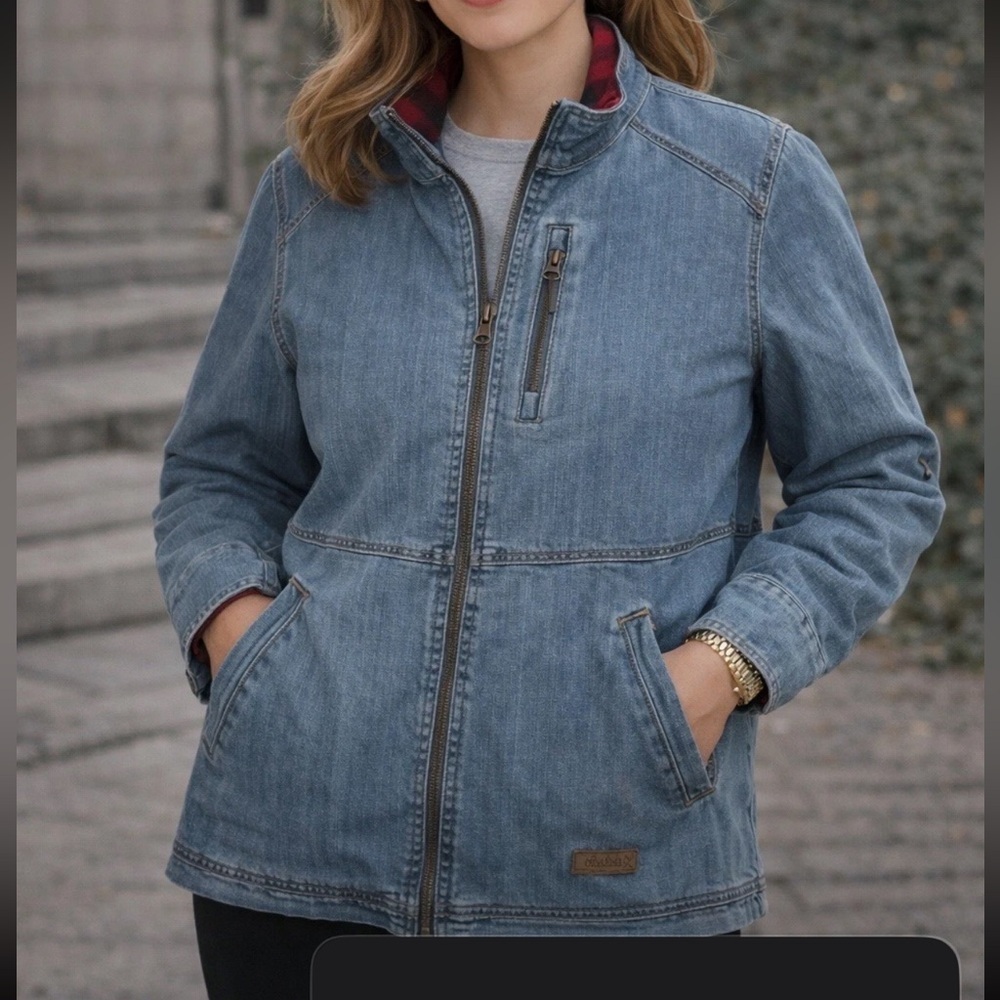 Rafter C Women's Buffalo Plaid Flannel Lined Chore Denim Jean Jacket Size Large